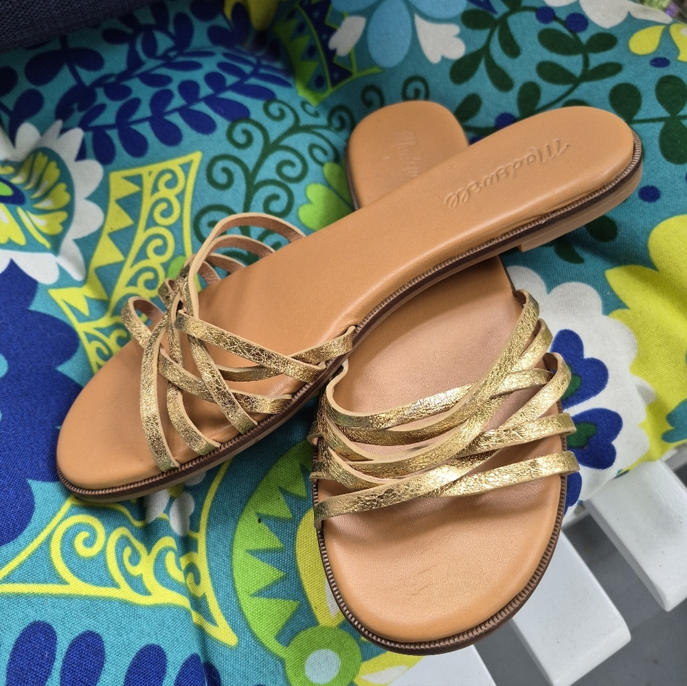 MADEWELL THE TRACIE Slide Sandals - Gold Cracked Leather